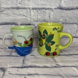 Rainforest Cafe “Cha! Cha!” glitter detail mug + blue 2-toned mug